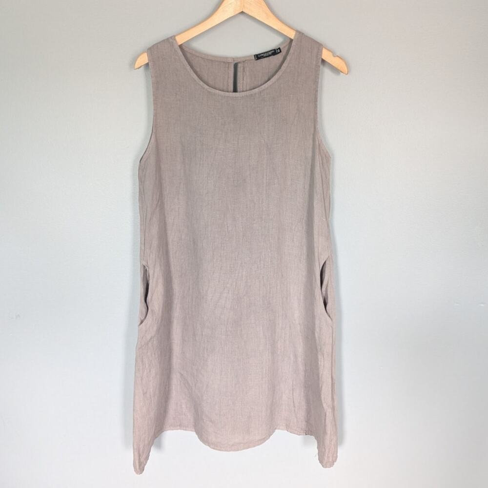 Lungo L'Arno 100% Linen Taupe Sleeveless Shift Dress size XS